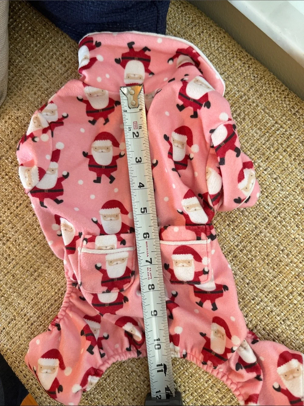 Pink Santa Print Fleece Dog Pajama Onesie